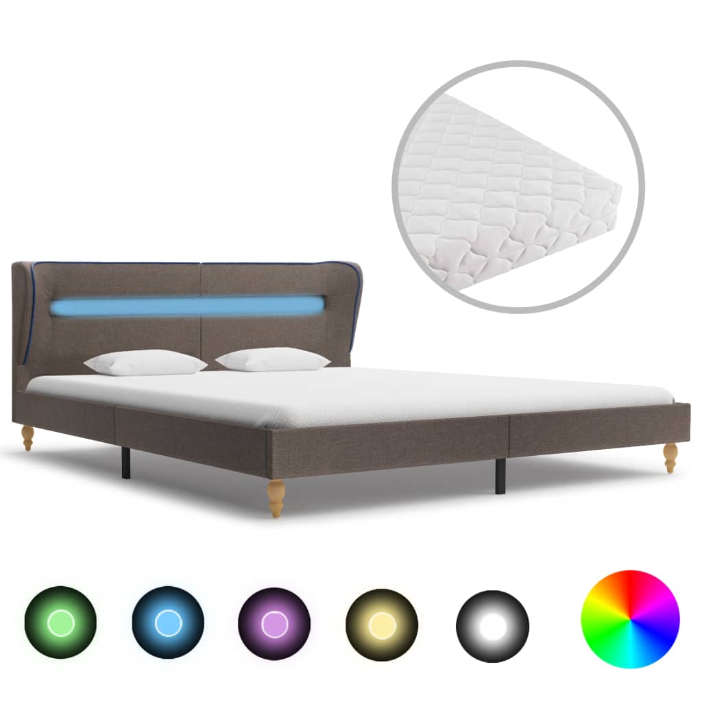 Bett mit LED und Matratze Taupe Stoff 180×200 cm