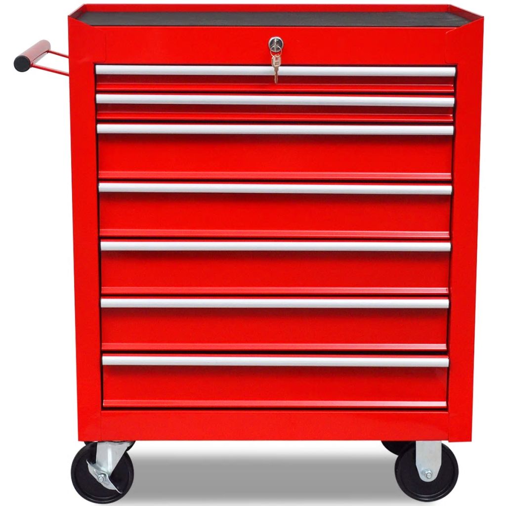Chariot à outils d'atelier avec 7 tiroirs Rouge  