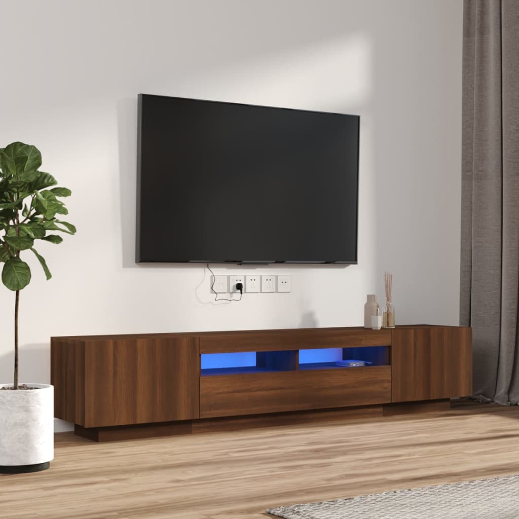 2 Piece TV Cabinet Set with LED Lights Brown Oak Engineered Wood