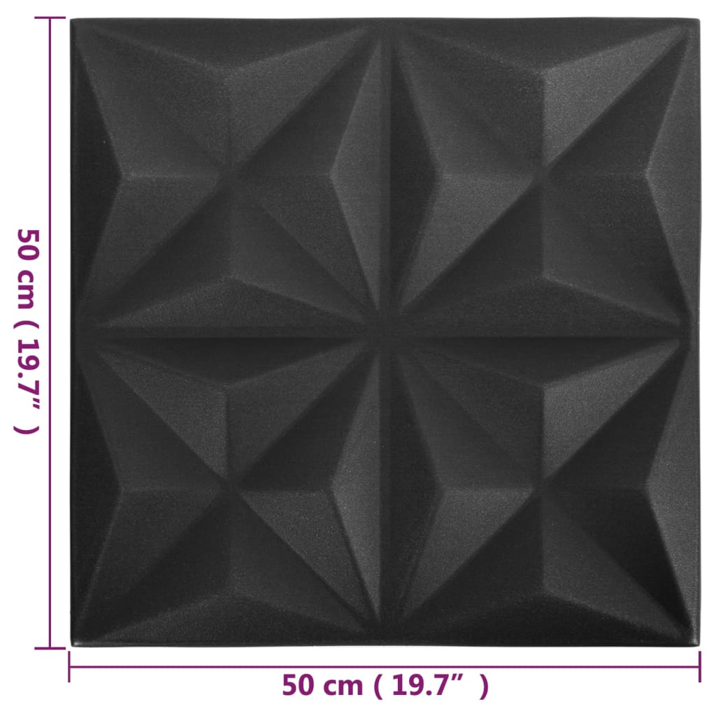3D Wall Panels 48 pcs 50x50 cm Origami Black 12 m²