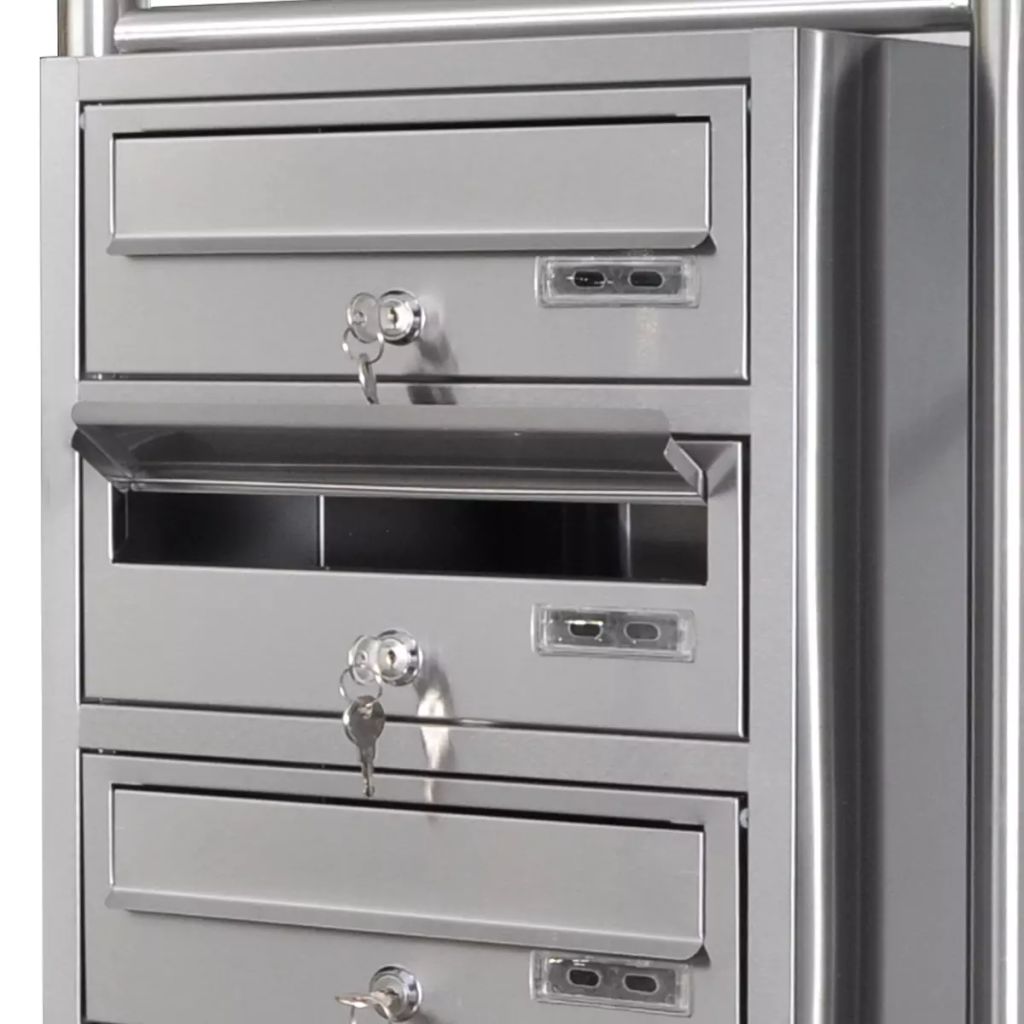 Quintuple Mailbox on Stand Stainless Steel