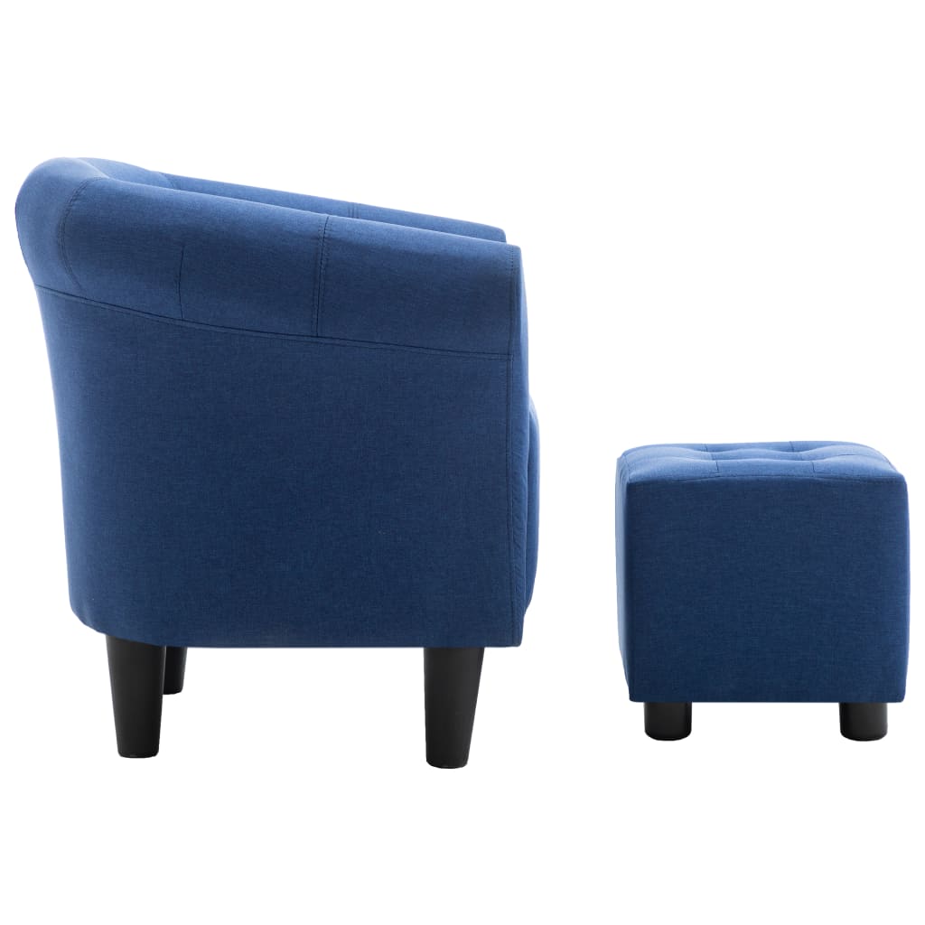 2-tlg. Sessel und Hocker Set Blau Stoff