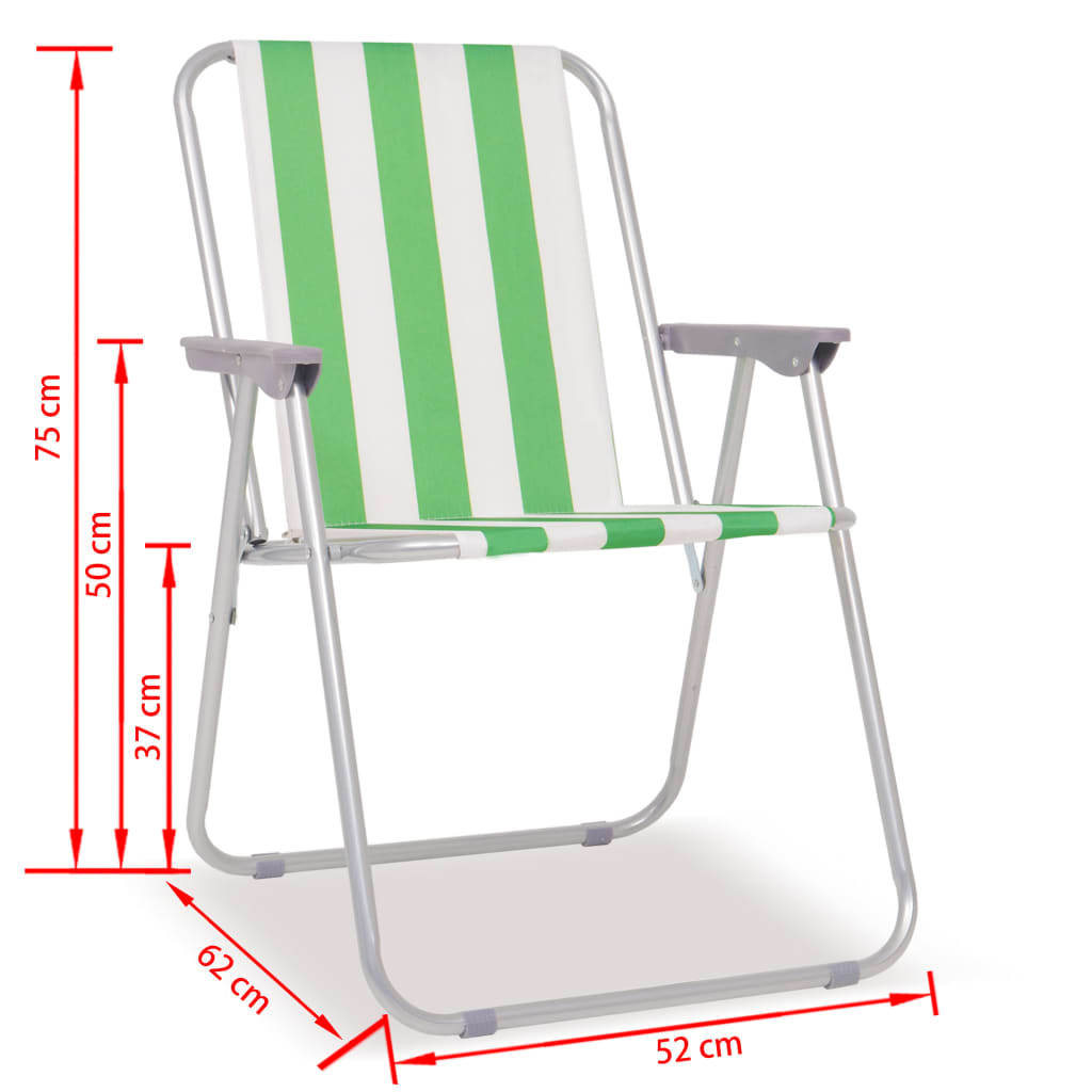 Chaise pliable de camping 2 pcs Vert et blanc Acier 52x62x75 cm