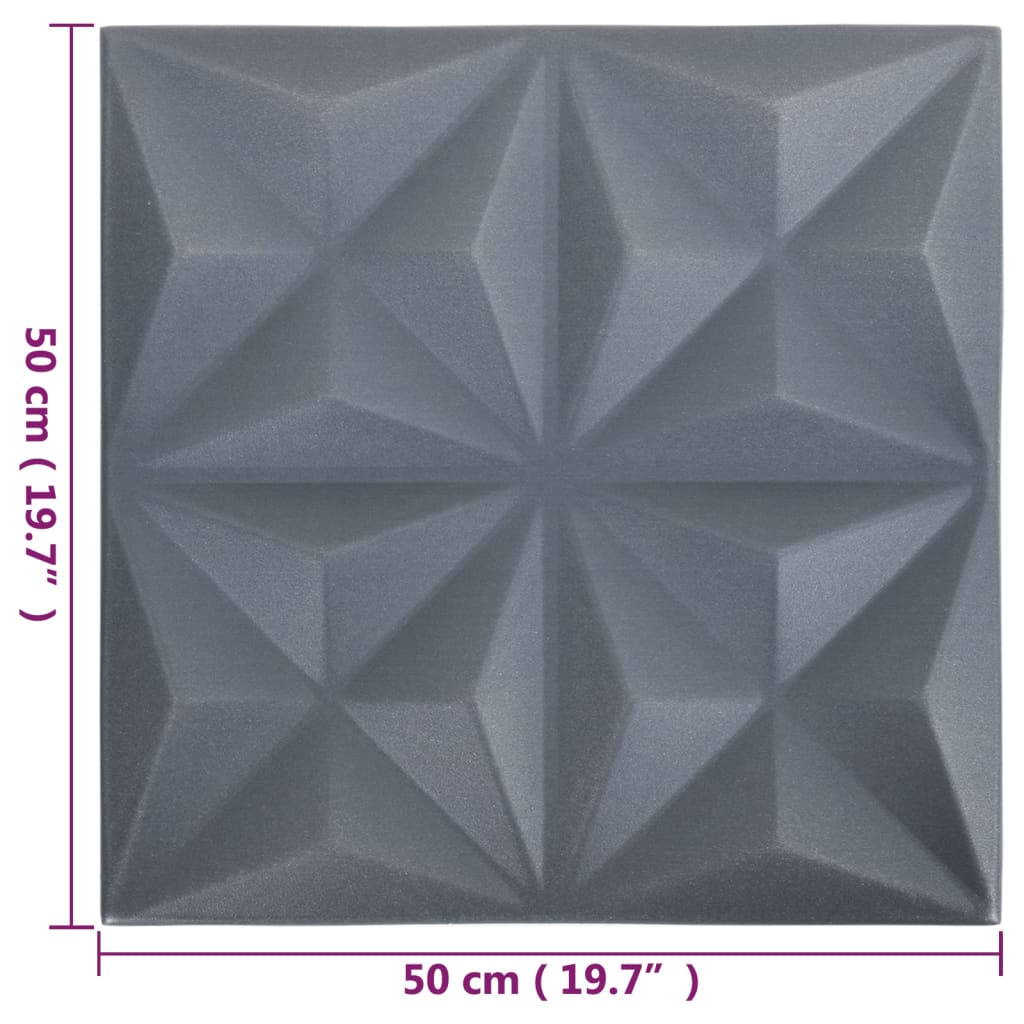 3D Wall Panels 12 pcs 50x50 cm Origami Grey 3 m²