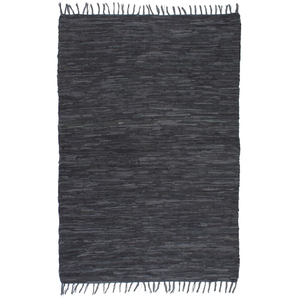 Handgewebter Chindi-Teppich Leder 80x160 cm Grau