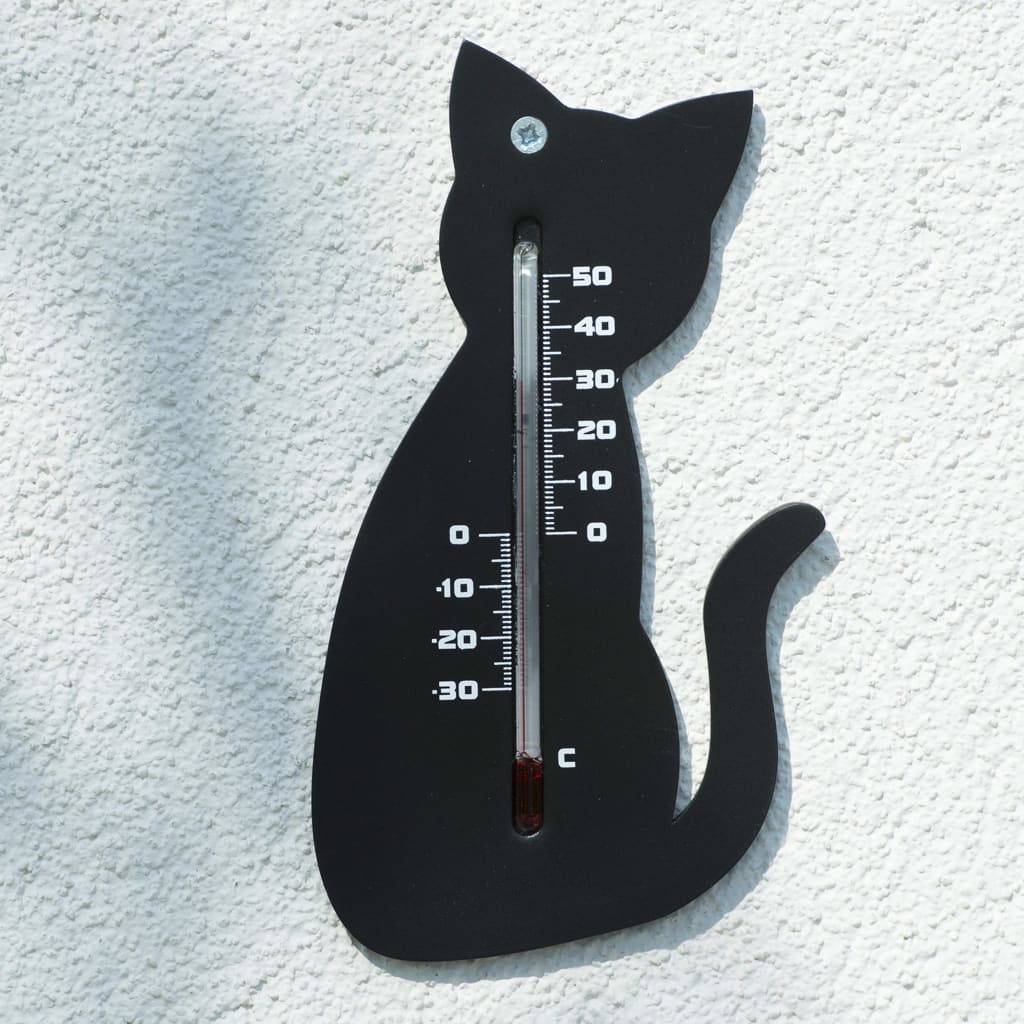 Nature Outdoor Wall Thermometer Cat Black