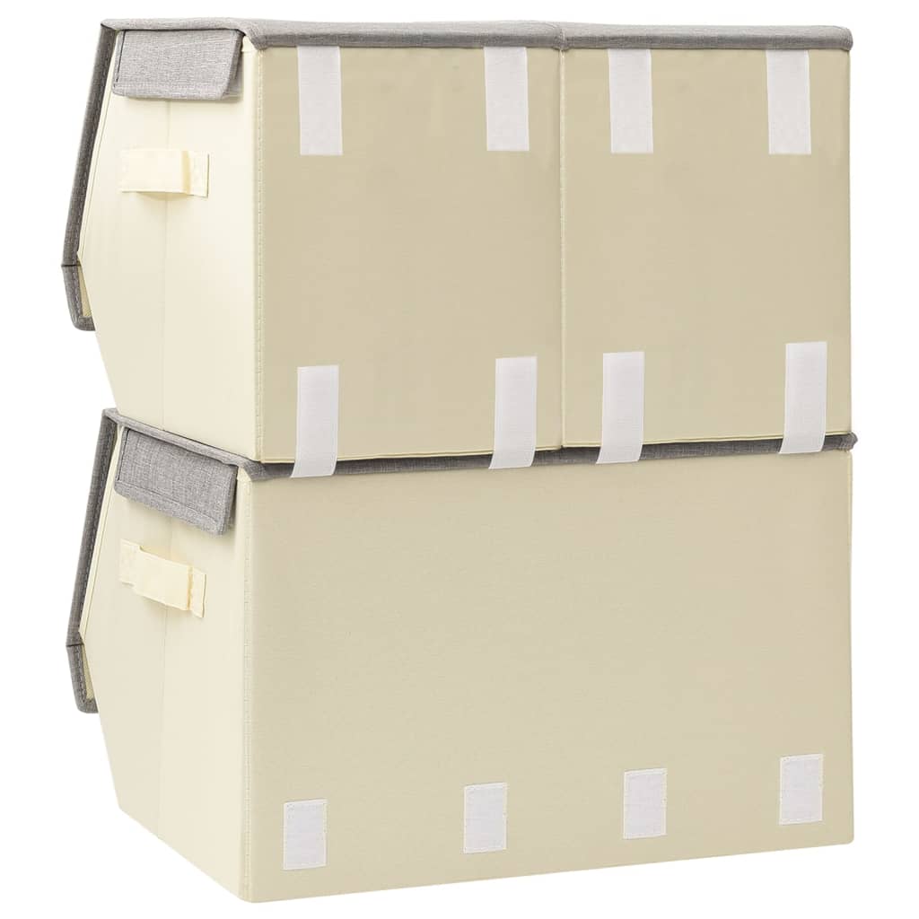 3-tlg. Aufbewahrungsboxen-Set Stapelbar Stoff Grau & Creme