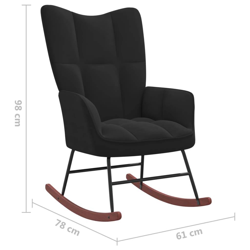 Rocking Chair with a Stool Black Velvet