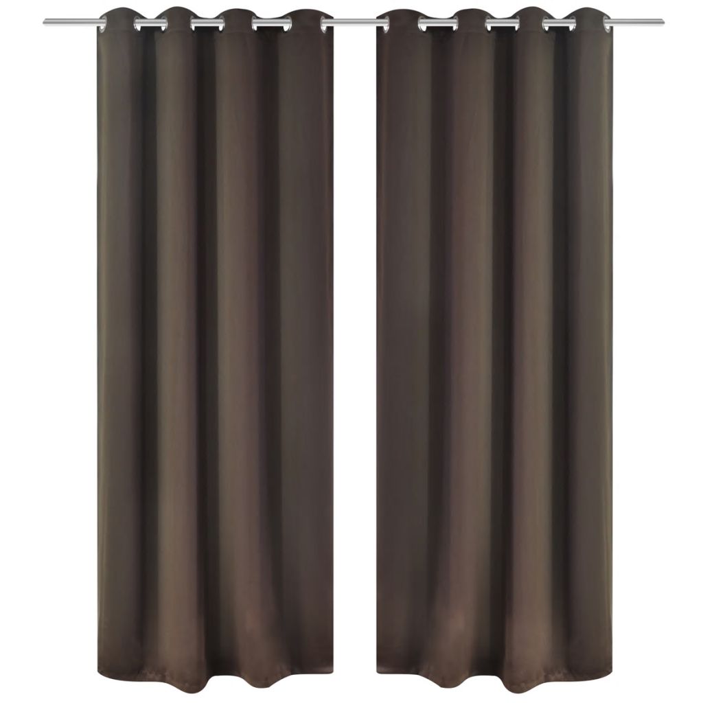 2 pcs Brown Blackout Curtains with Metal Rings 135 x 245 cm
