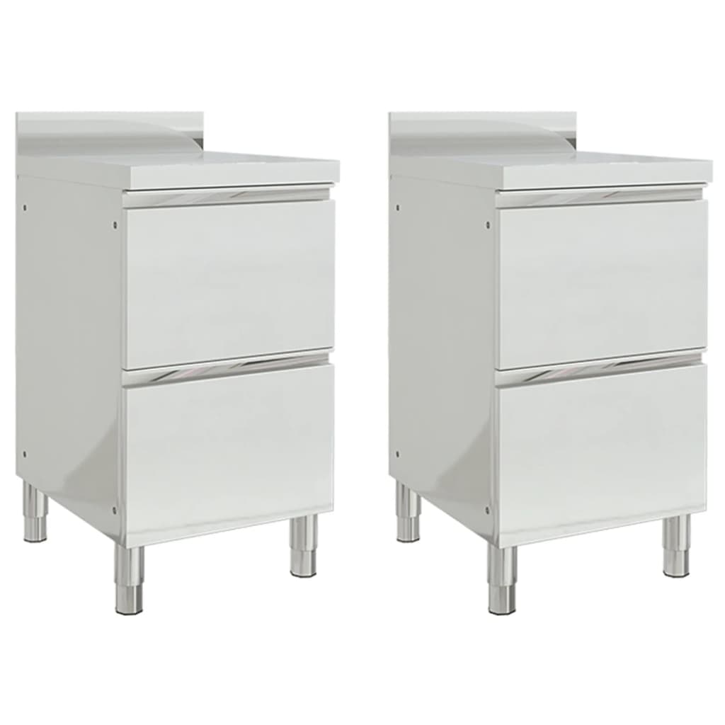 Commercial Kitchen Cabinets with 2 Drawers 2 pcs Stainless Steel