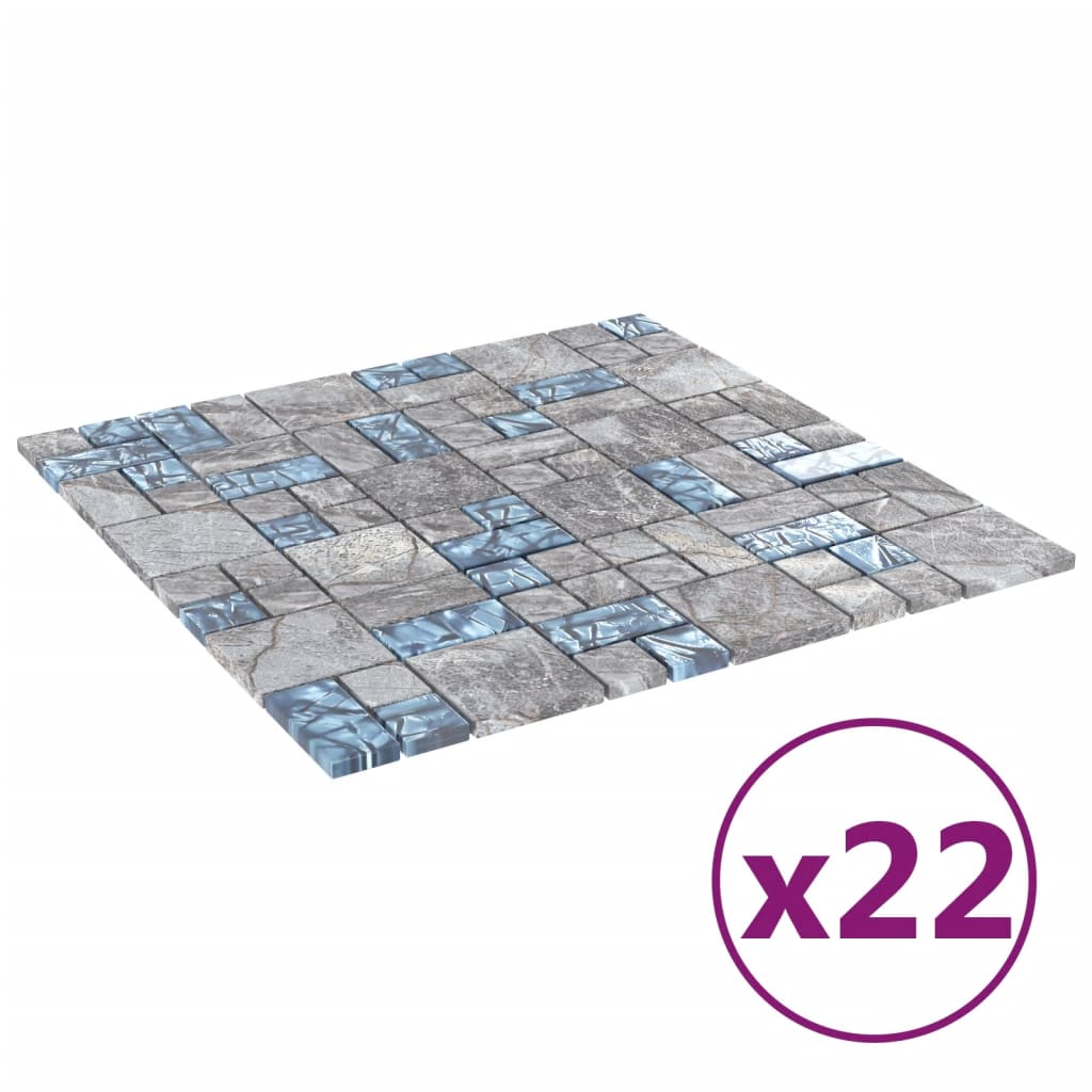 Mosaic Tiles 22 pcs Grey and Blue 30x30 cm Glass