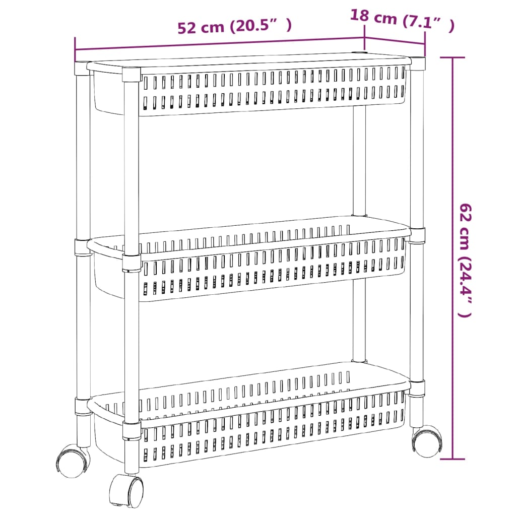 3-Tier Storage Trolley Silver and White Aluminium