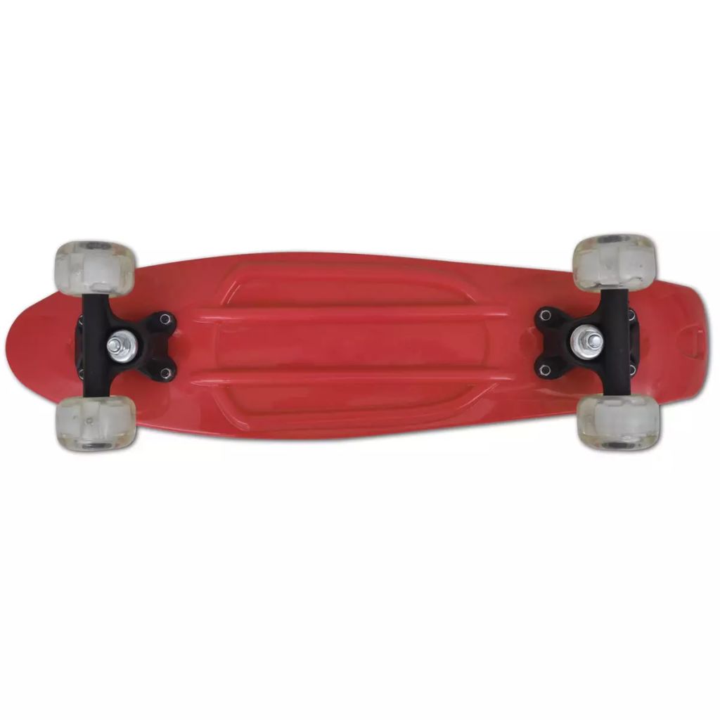 Skateboard, Rot Retro mit LED Rollen