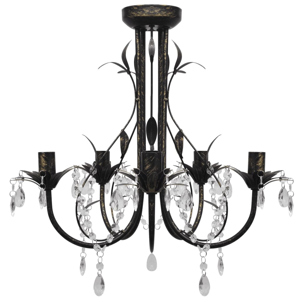 Art Nouveau Style Black Chandelier with Crystal Beads 5xE14Bulbs