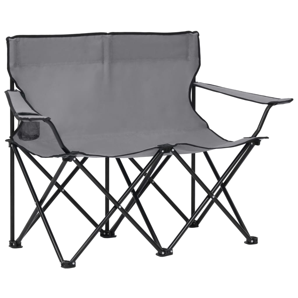 Campingstuhl 2-Sitzer Klappbar Stahl und Stoff Grau