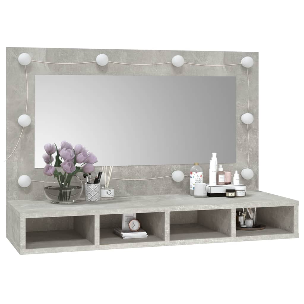 Armoire à miroir avec LED Gris béton 90x31,5x62 cm