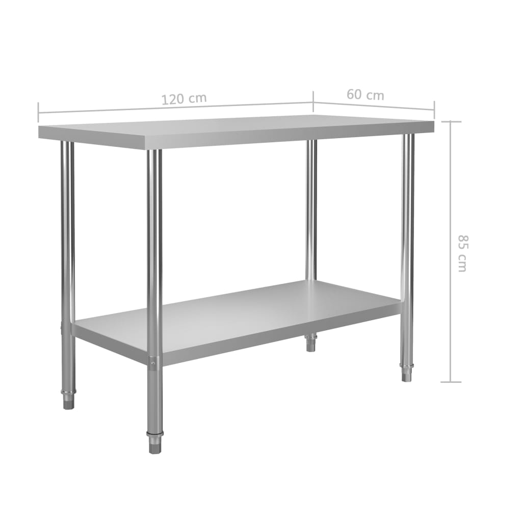 Kitchen Work Table 120x60x85 cm Stainless Steel