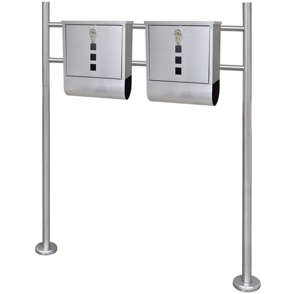 Double Mailbox on Stand Stainless Steel