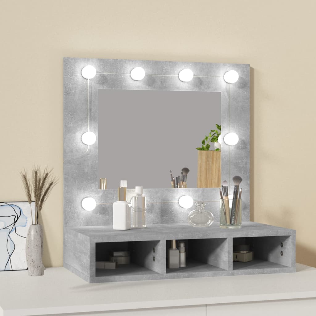 Armoire à miroir avec LED Gris béton 60x31,5x62 cm