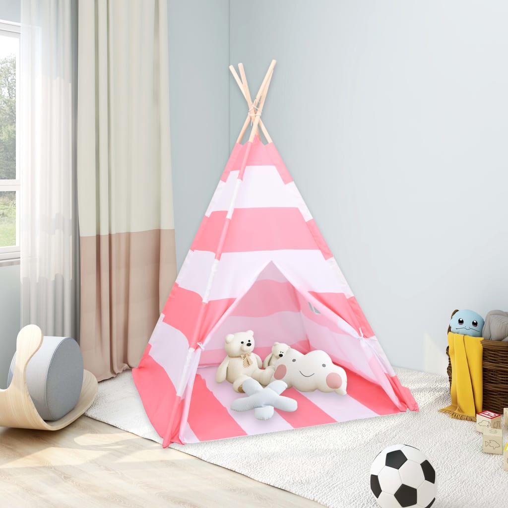 Children Teepee Tent with Bag Peach Skin Stripe 120x120x150 cm