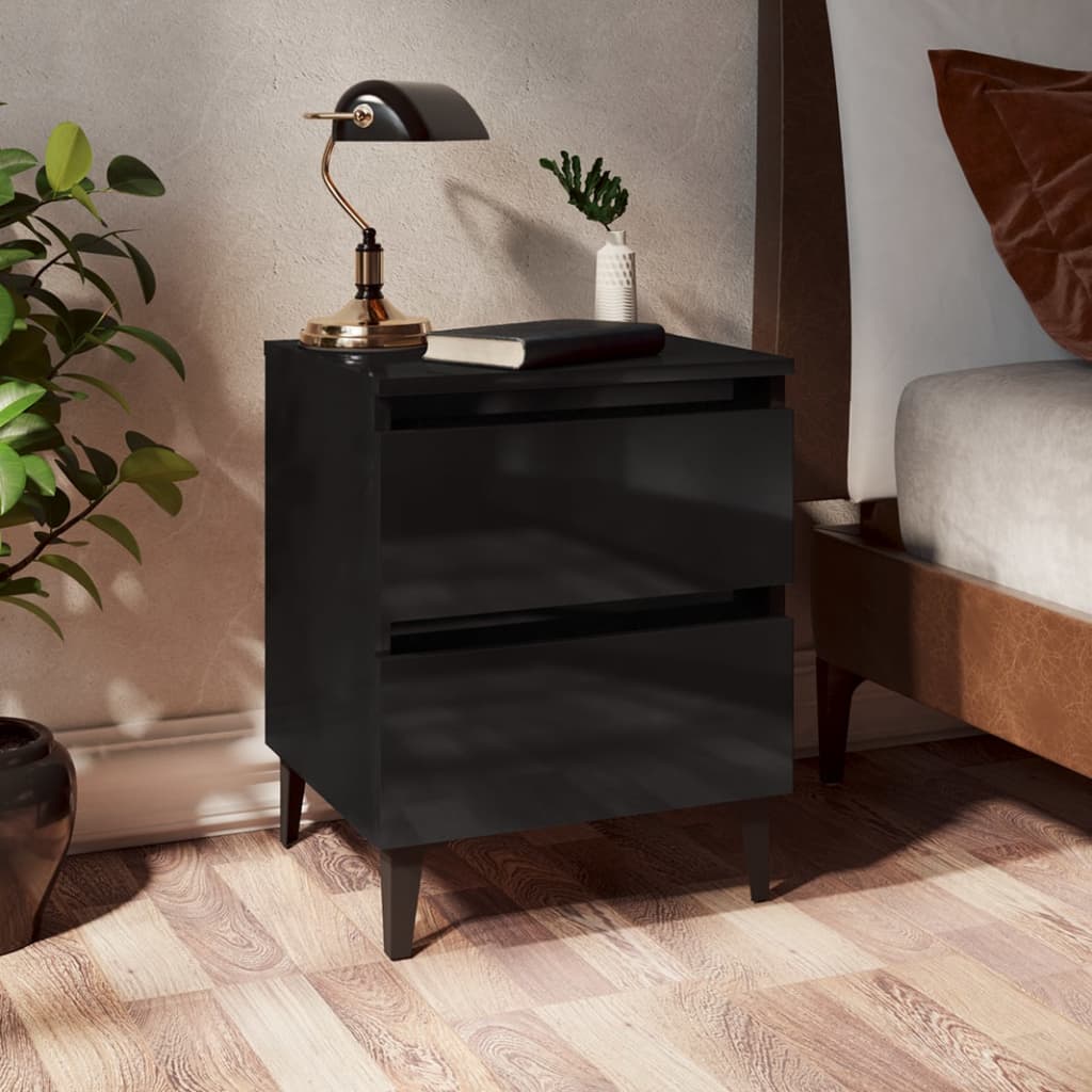 Bed Cabinet  High Gloss Black 40x35x50 cm Chipboard