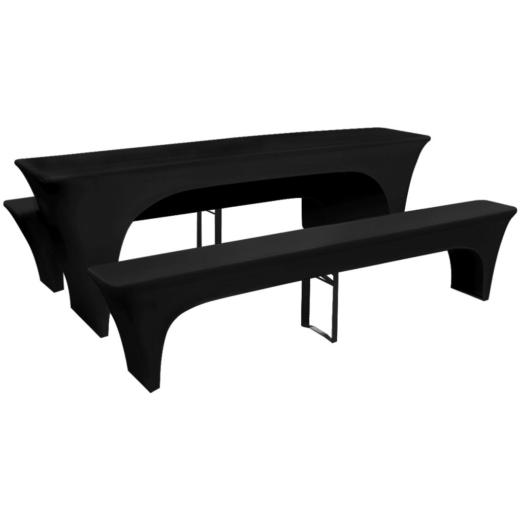 3 Slipcovers for Beer Table and Benches Stretch Black 220 x 50 x 80 cm