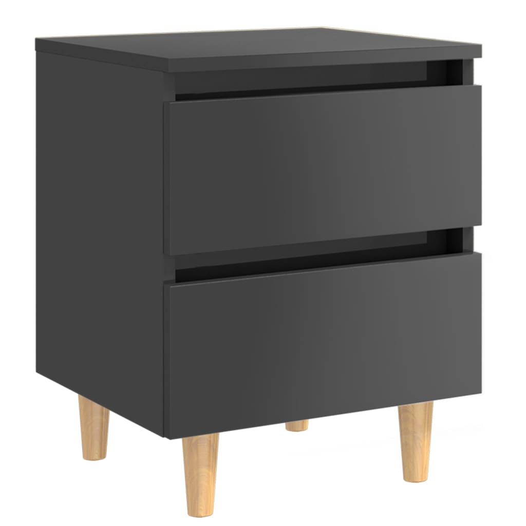 Bed Cabinet & Solid Pinewood Legs High Gloss Grey 40x35x50cm