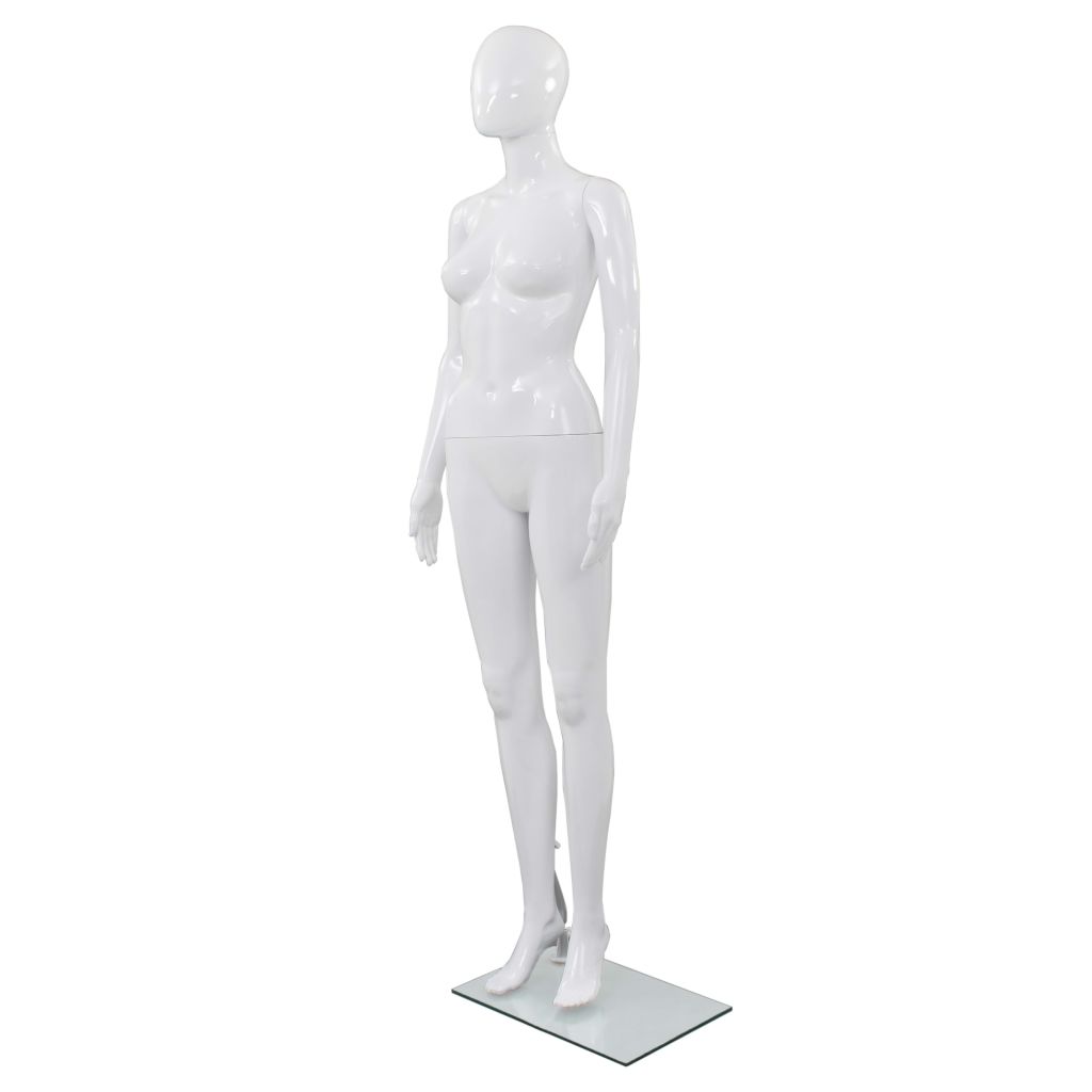 Full Body Female Mannequin with Glass Base Glossy White 175 cm