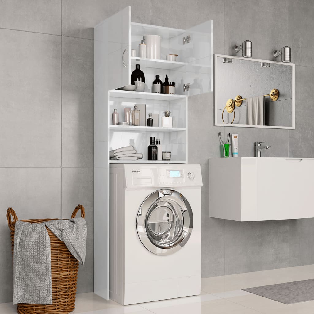 Washing Machine Cabinet High Gloss White 64x25.5x190 cm Engineered Wood
