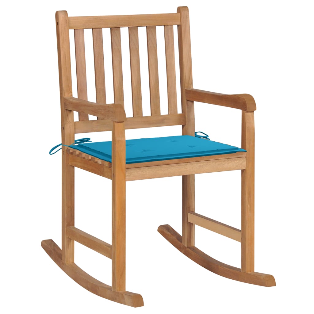 Chaise à bascule avec coussin bleu Bois de teck solide