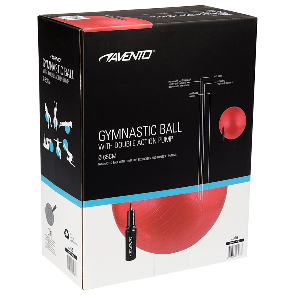 Avento Ballon de fitness avec pompe 65 cm Rouge 41VV-ROZ