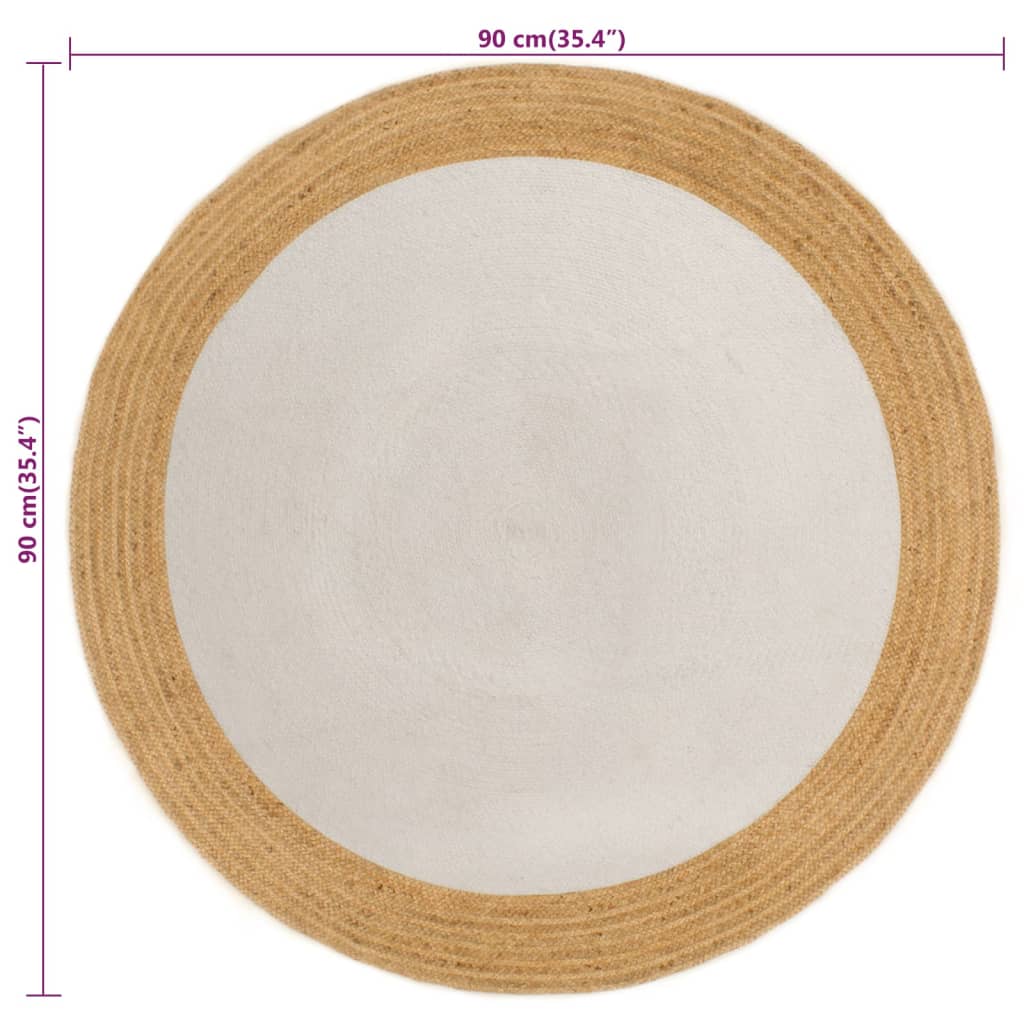 Area Rug Braided White & Natural 90 cm Jute & Cotton Round