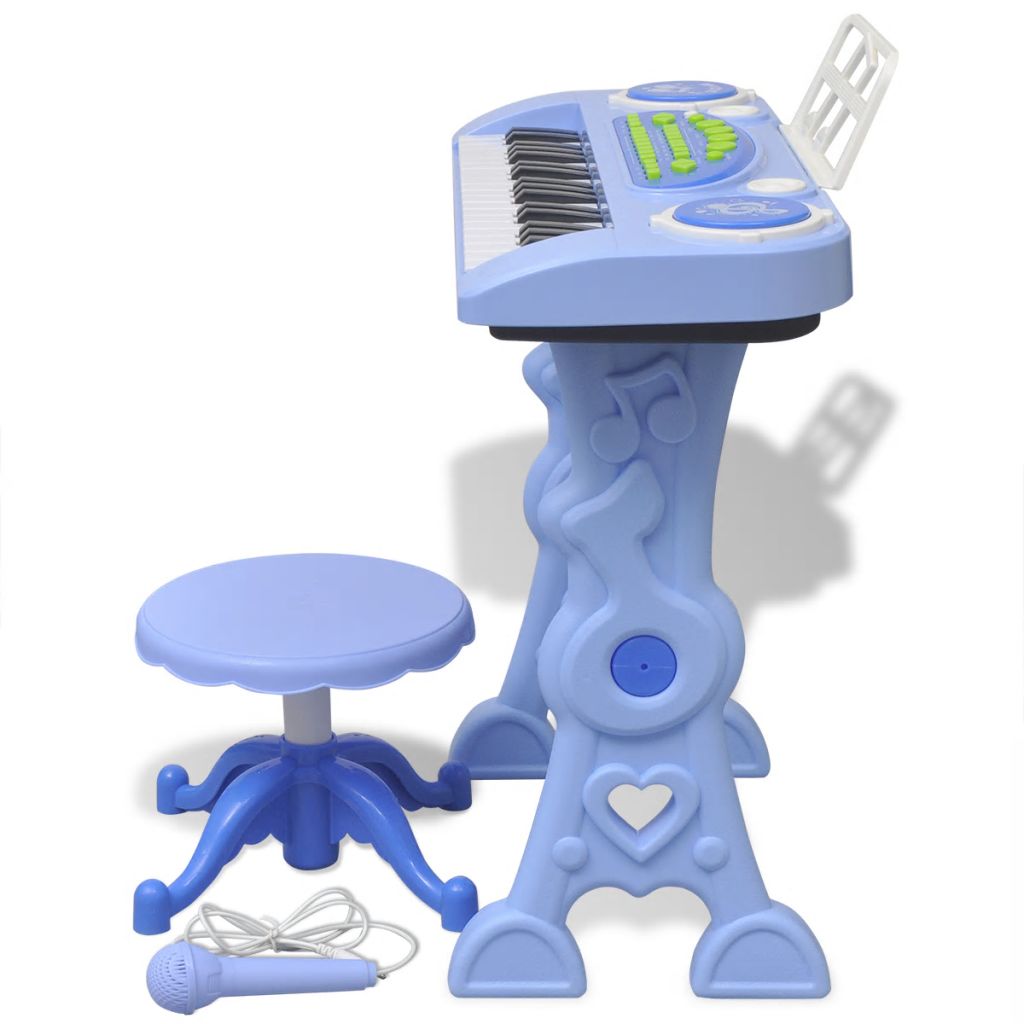 Clavier jouet d'enfants et tabouret/microphone 37 touches Bleu 