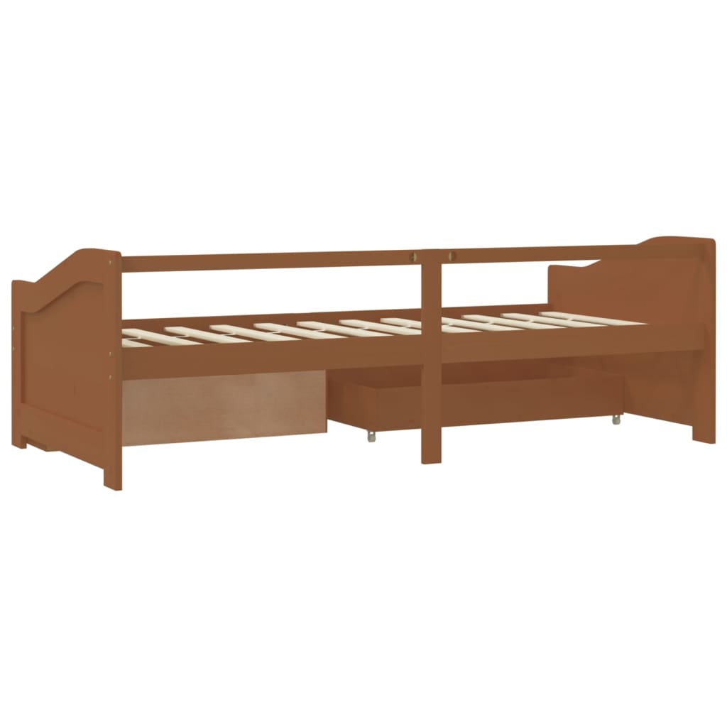 3-Seater Day Bed with Drawers Honey Brown Solid Pinewood 90x200 cm