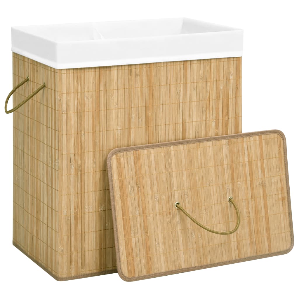 Bambus-Wäschekorb mit 2 Fächern 100 L