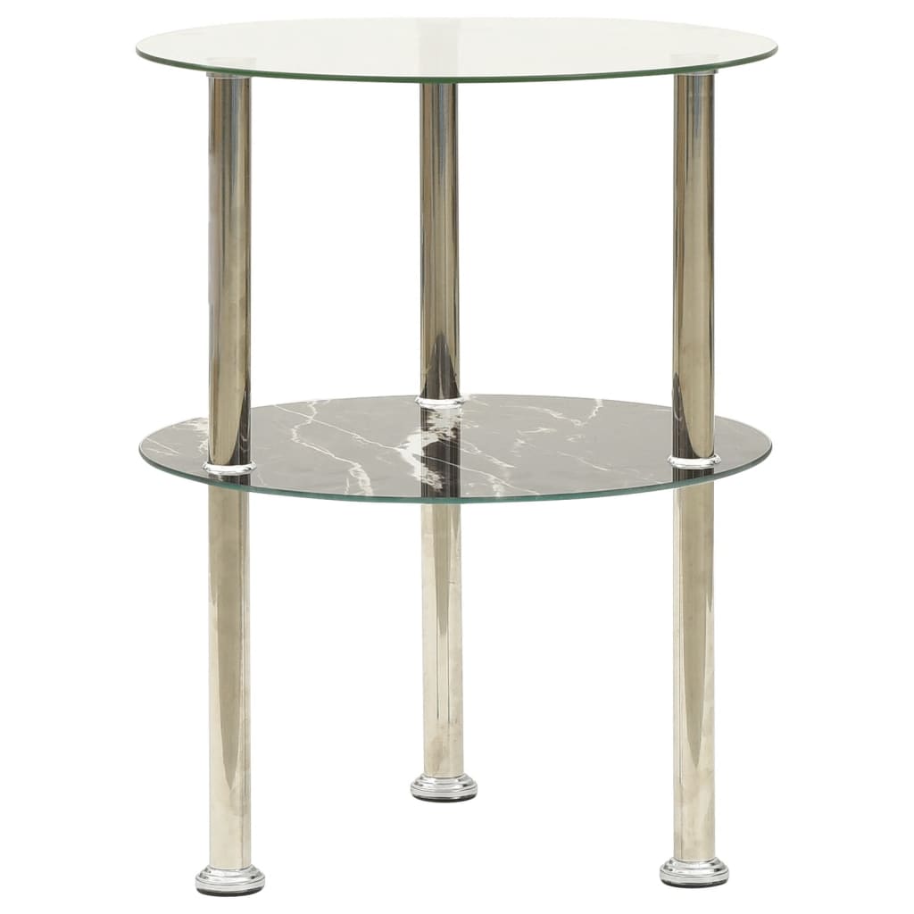 2-Tier Side Table Transparent & Black 38 cm Tempered Glass