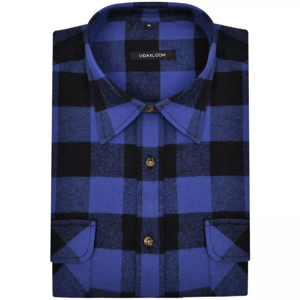 2 Men's Plaid Flannel Work Shirt Blue-Black Checkered Size M
