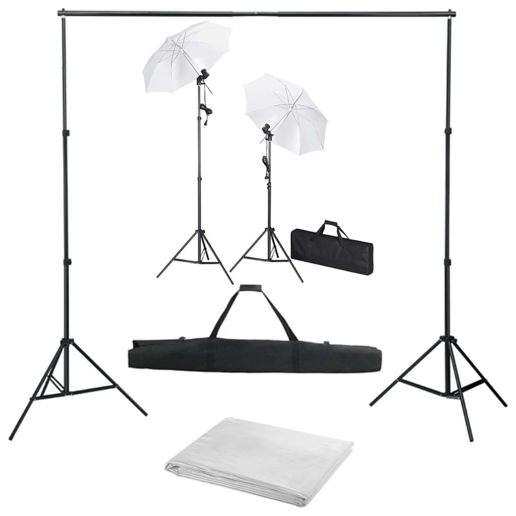Fotostudio-Set mit Hintergrund, Leuchten und Schirmen