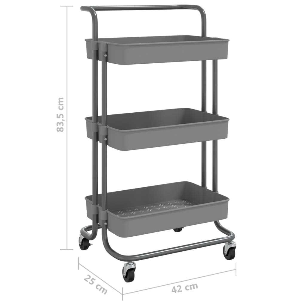 3-Tier Kitchen Trolley Grey 42x35x85 cm Iron and ABS