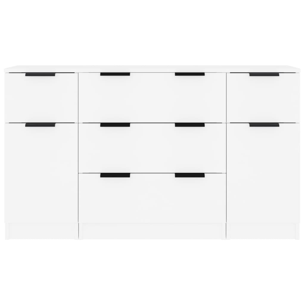 3-tlg. Sideboard-Set Weiss Holzwerkstoff