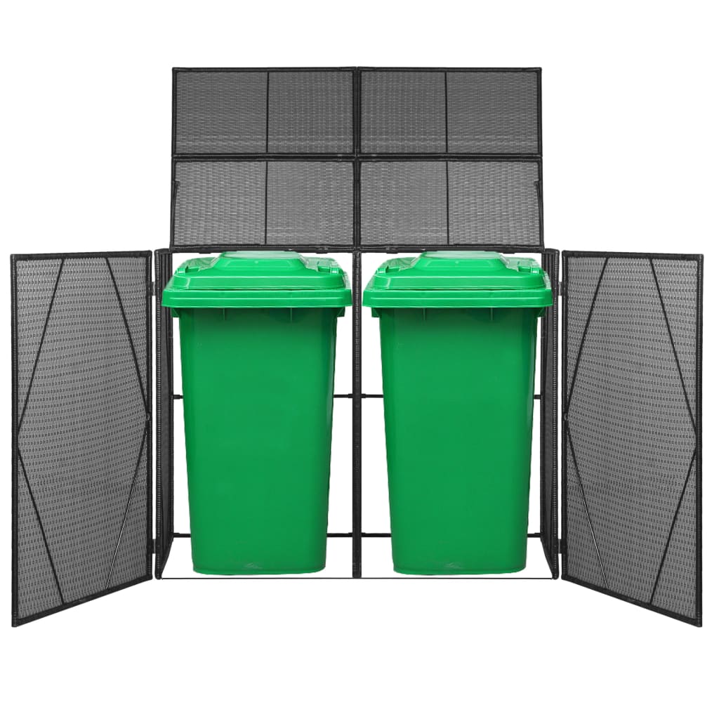 Mülltonnenbox für 2 Tonnen Poly Rattan 153x78x120 cm Schwarz