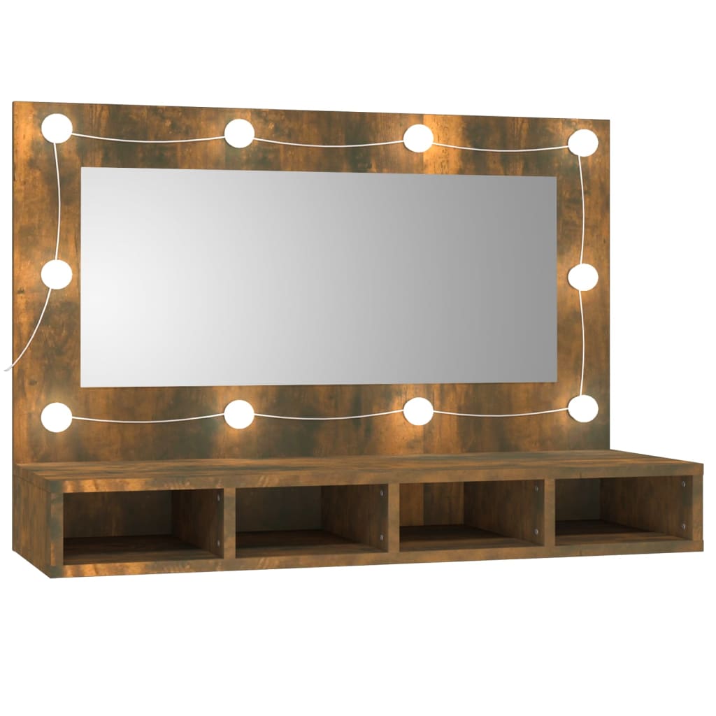 Armoire à miroir avec LED Chêne fumé 90x31,5x62 cm