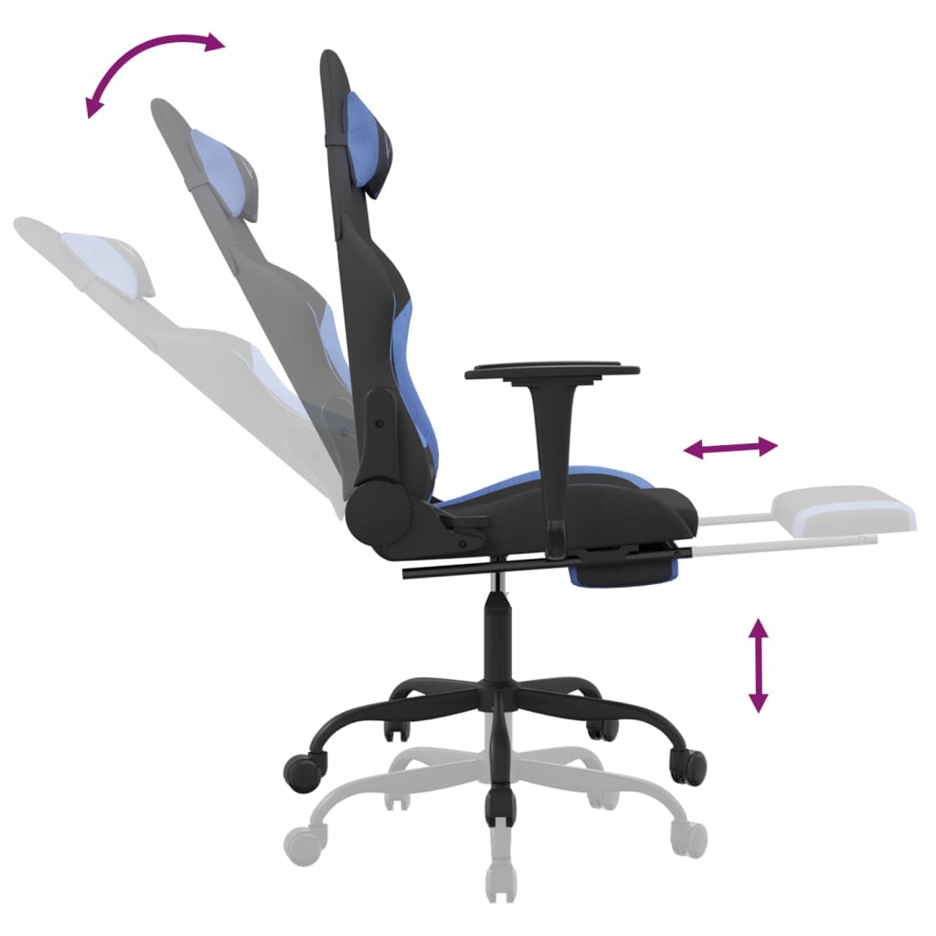 Gaming Chair with Footrest Black and Blue Fabric