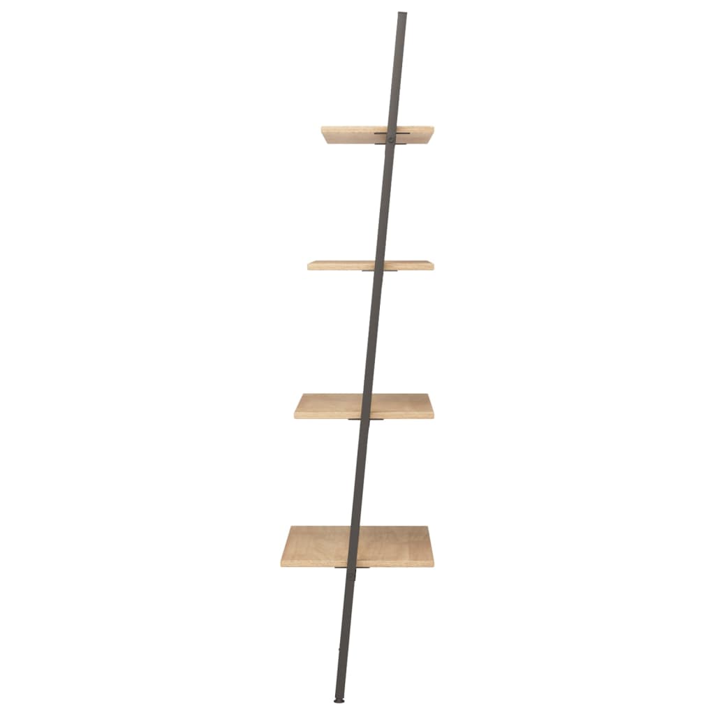 Leiterregal mit 4 Böden Hellbraun und Schwarz 64x34x150,5 cm
