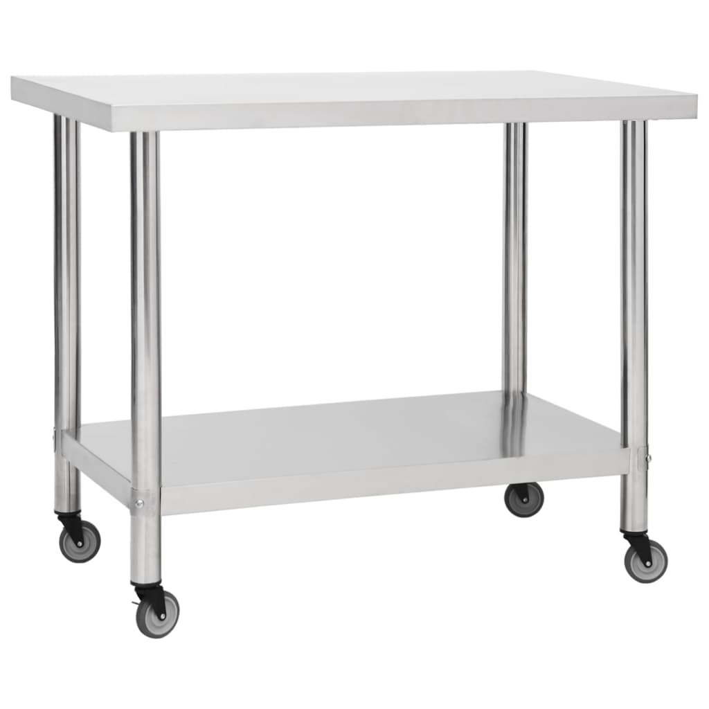 Kitchen Work Table with Wheels 100x45x85 cm Stainless Steel