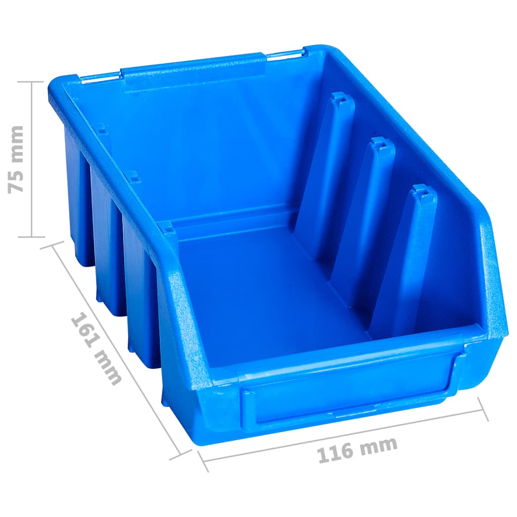 96-tlg. Behälter-Set für Kleinteile mit Wandplatten Blau