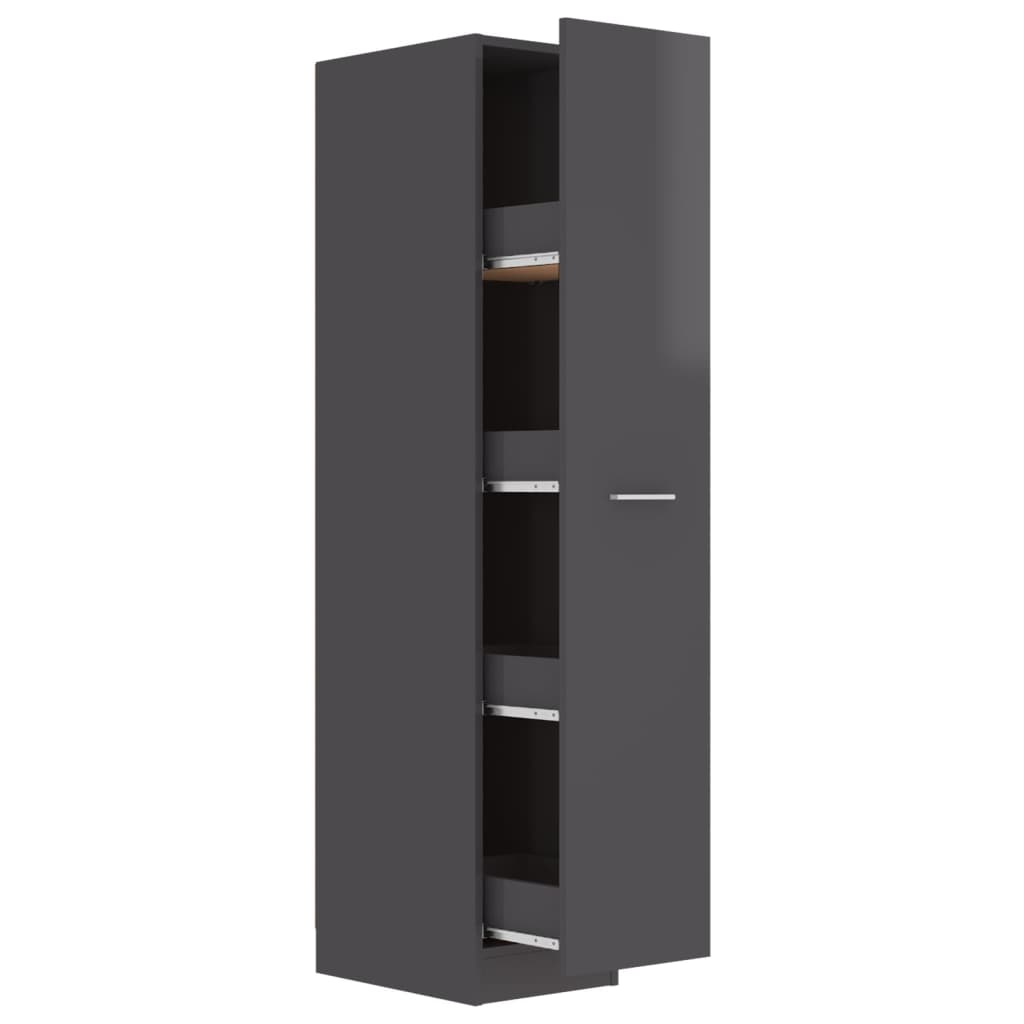 Apothecary Cabinet High Gloss Grey 30x42.5x150 cm Chipboard