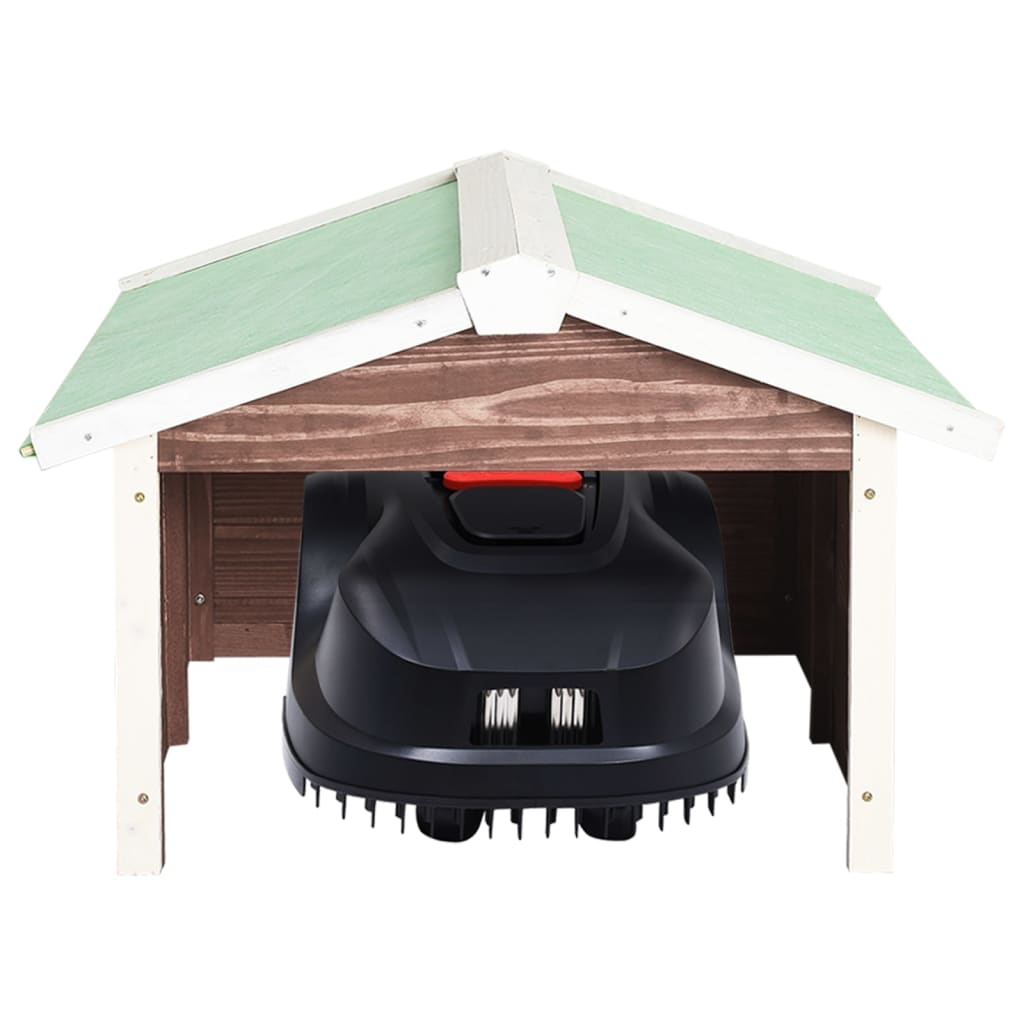 Robotic Lawn Mower Garage 72x87x50 cm Mocca and White Firwood