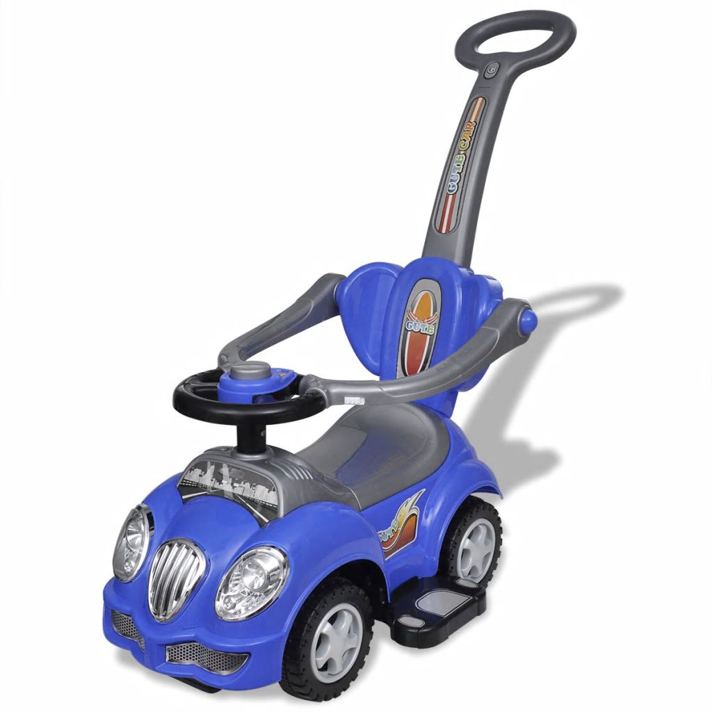Blaues Kinder-Aufsitz-Auto mit Schubstange 