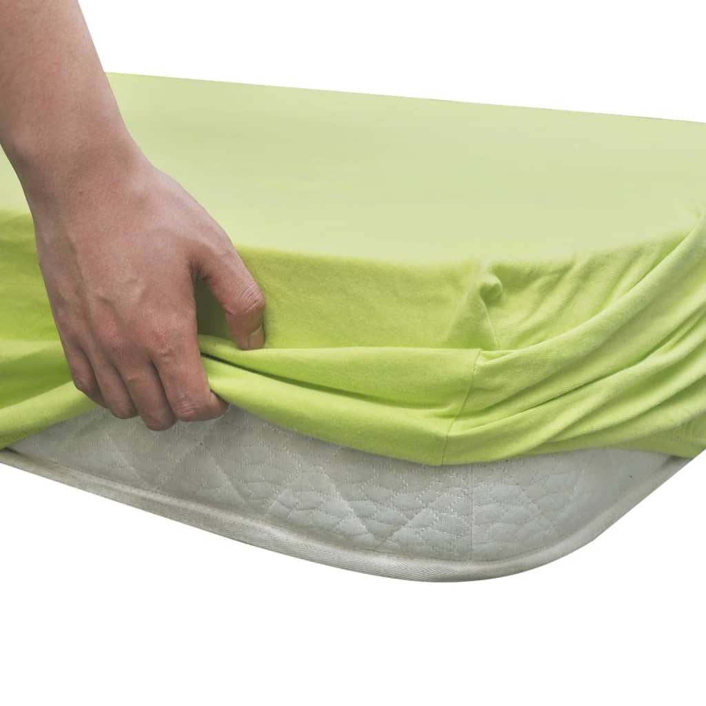 2 draps-housses vert pomme en jersey de coton 120 x 200 - 130 x 200 cm